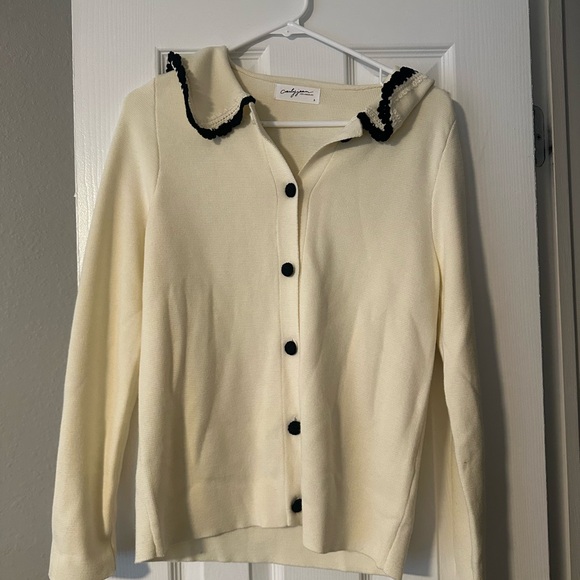 Carly Jean Los Angeles Sweaters - Cream Button-Up Sweater